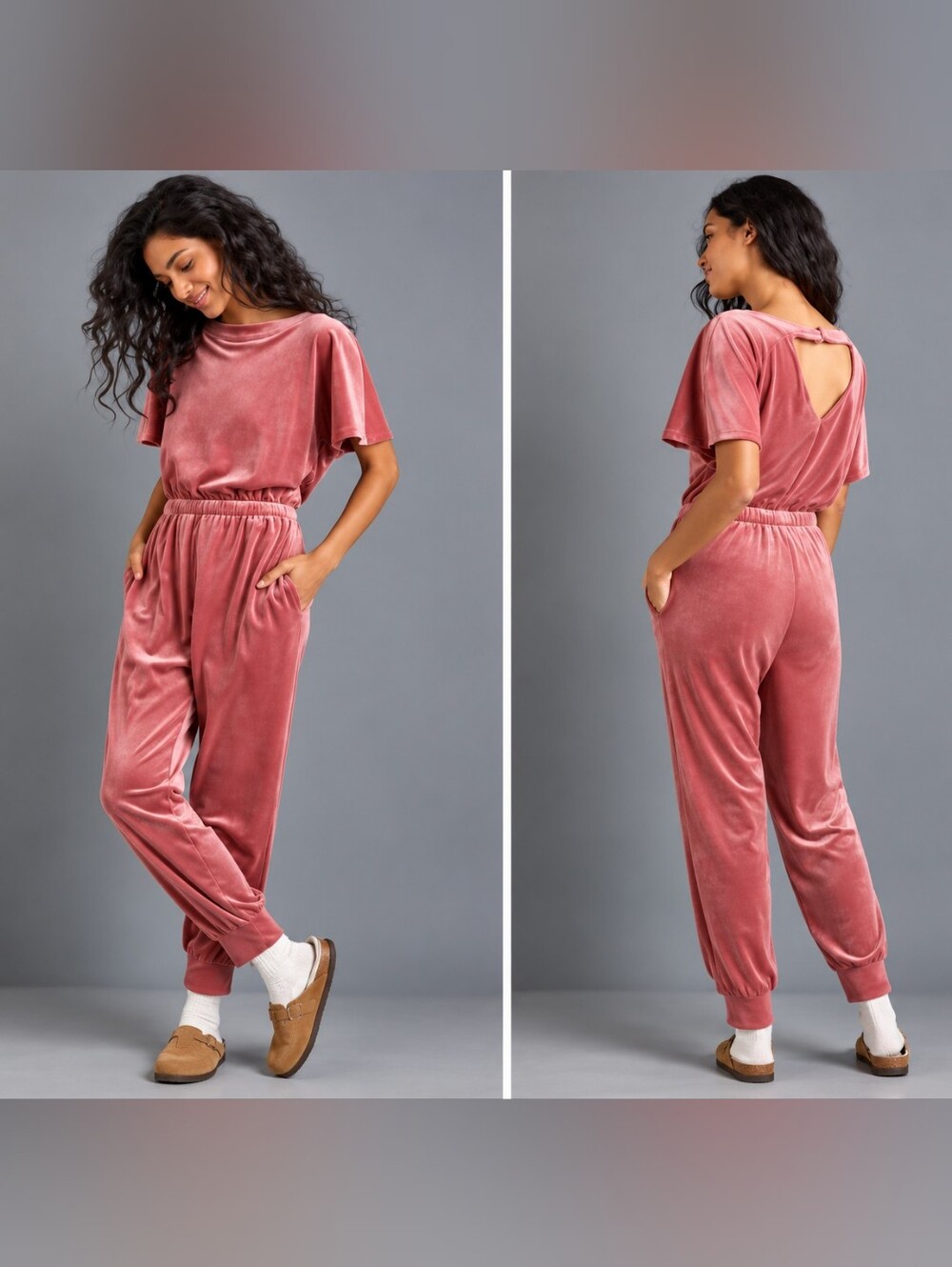 New Anthropologie Saturday Sunday Linda Velvet Jumpsuit Mauve XL Jogger Holiday